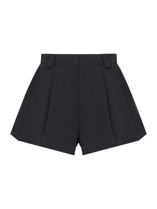 Flared Short With Double Pleat Front Black