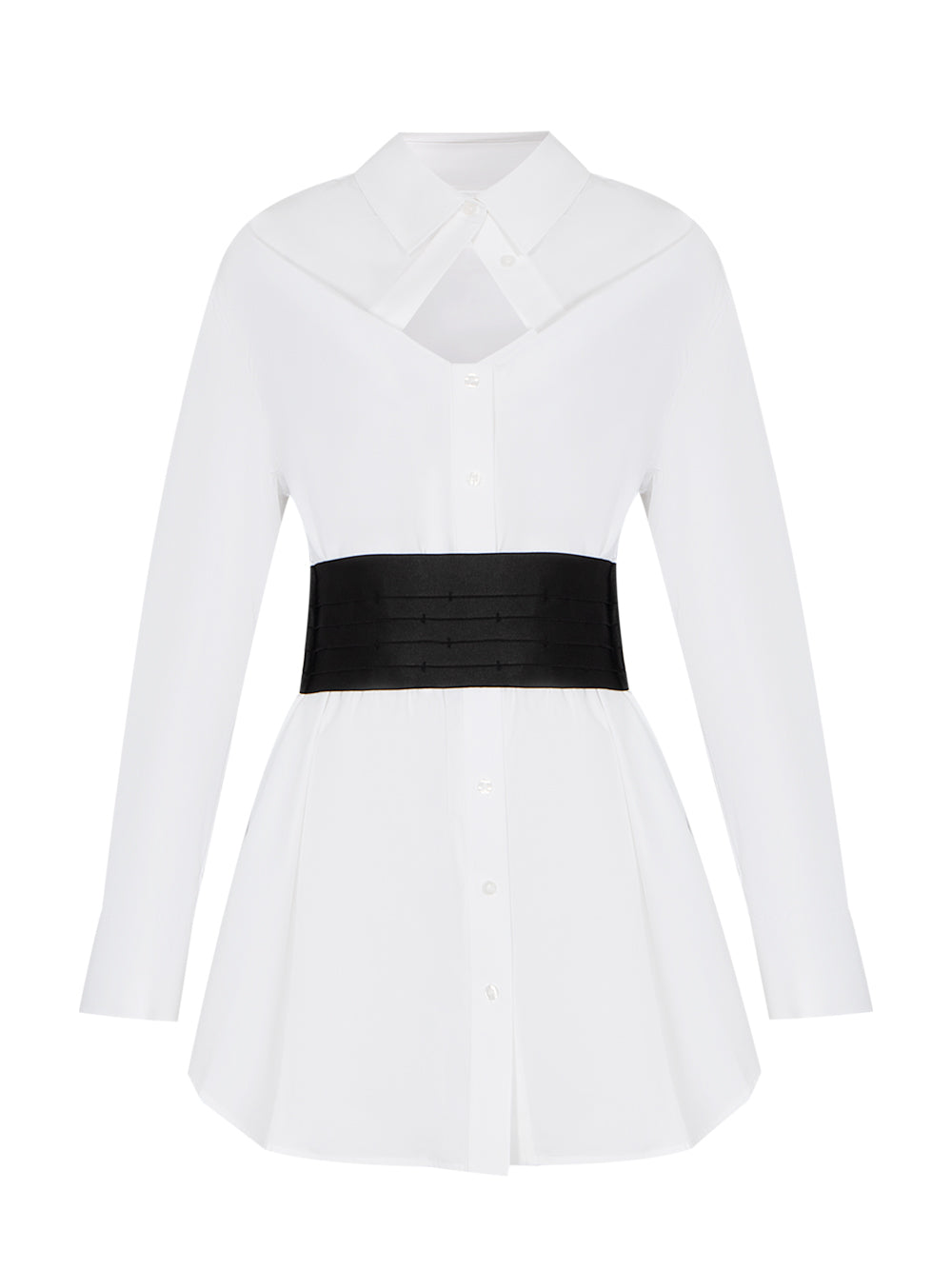 Mini Shirt Dress With Elastic Waist White