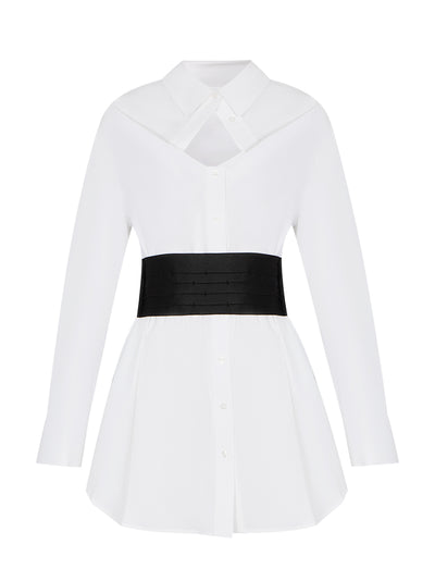 Mini Shirt Dress With Elastic Waist White