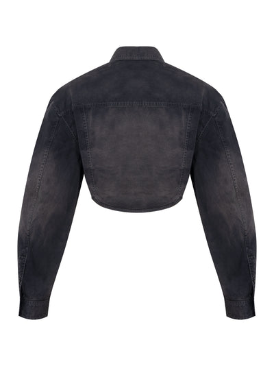 Cropped Long Sleeve Shirt With Dart Detailing Washed Black Pearl