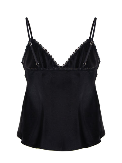 Snap Front Cami With Lace Trim (Black)