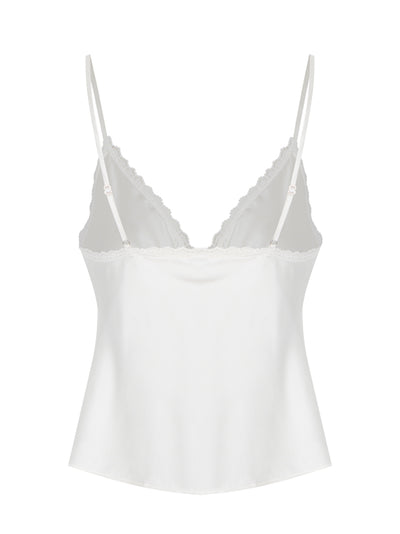 Snap Front Cami With Lace Trim (Ivory)