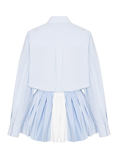 Prestyled Pleated Boxer Romper (Oxford Blue)