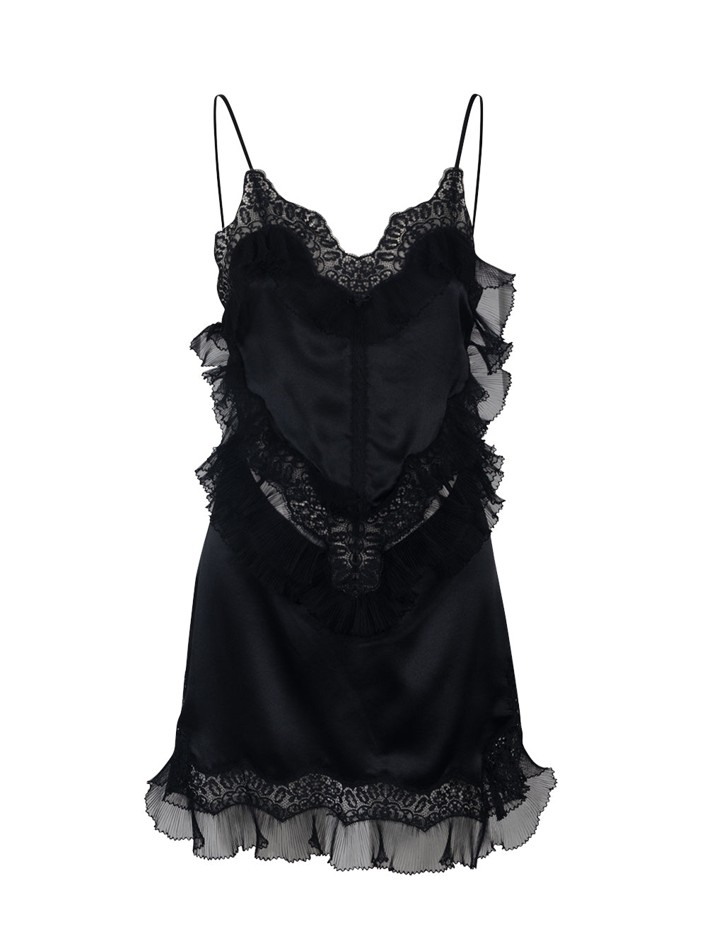 Lace Combo Slip Dress With High Hip Cutout Black