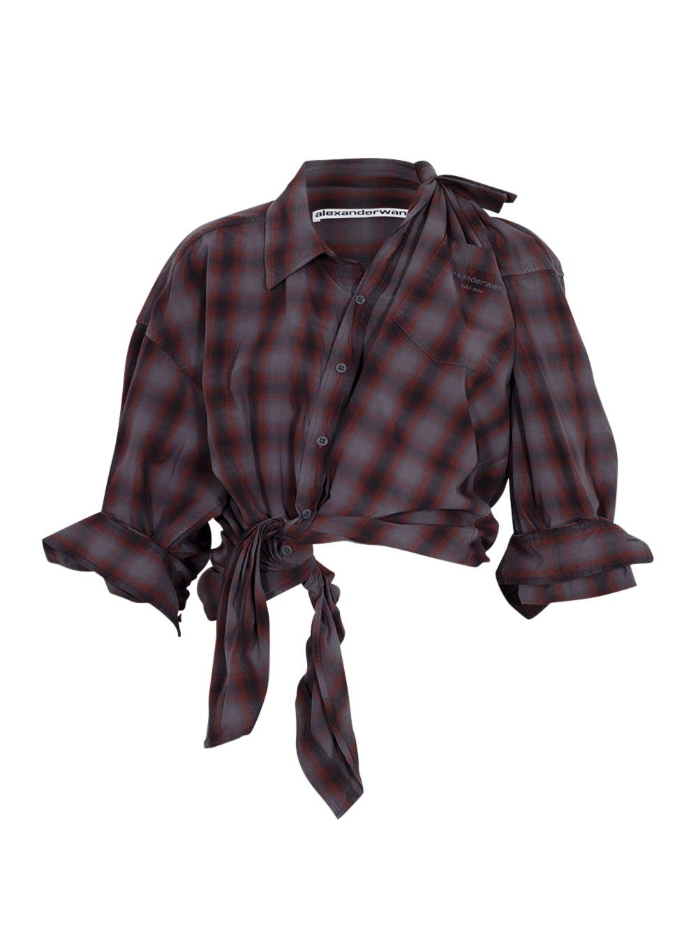 Knotted Button Down Shirt Smog Red Plaid