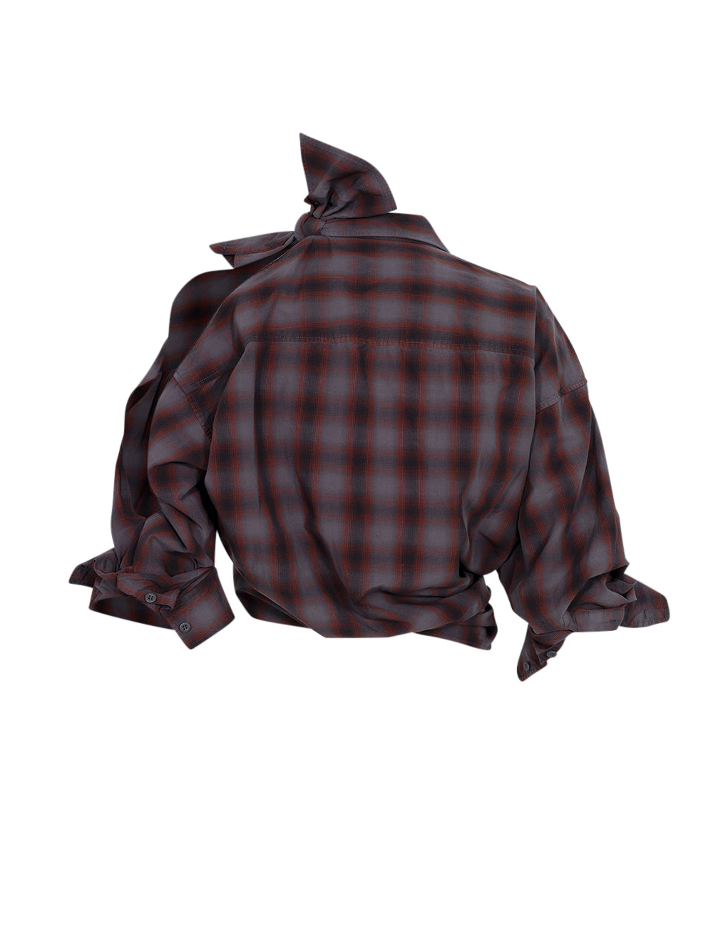 Knotted Button Down Shirt Smog Red Plaid