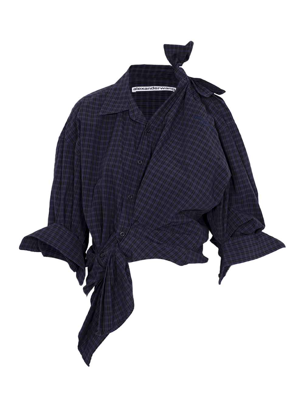Knotted Button Down Shirt Smog Navy Plaid