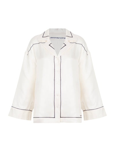 Oversized Button Down W/ Border Print Ivory/Black
