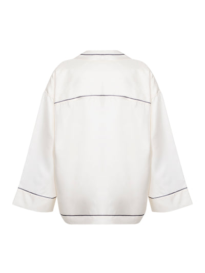 Oversized Button Down W/ Border Print Ivory/Black
