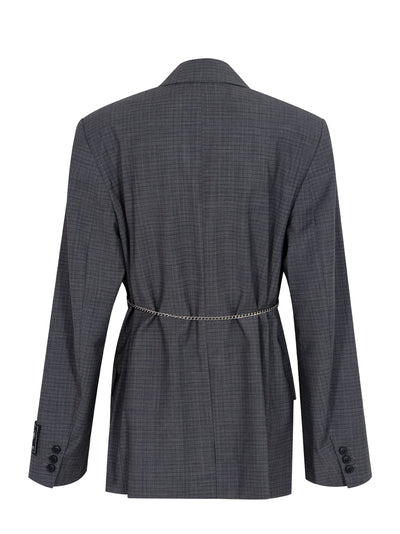Wool-Blend Raw-Edged Blazer (Dark Grey Melange)