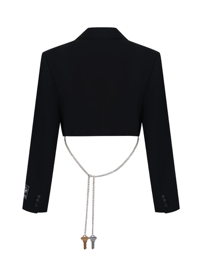 Wool-Blend Raw-Edged Blazer (Black)