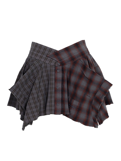Mid-Rise Deconstructed Mini Skirt Smog Red/Grey
