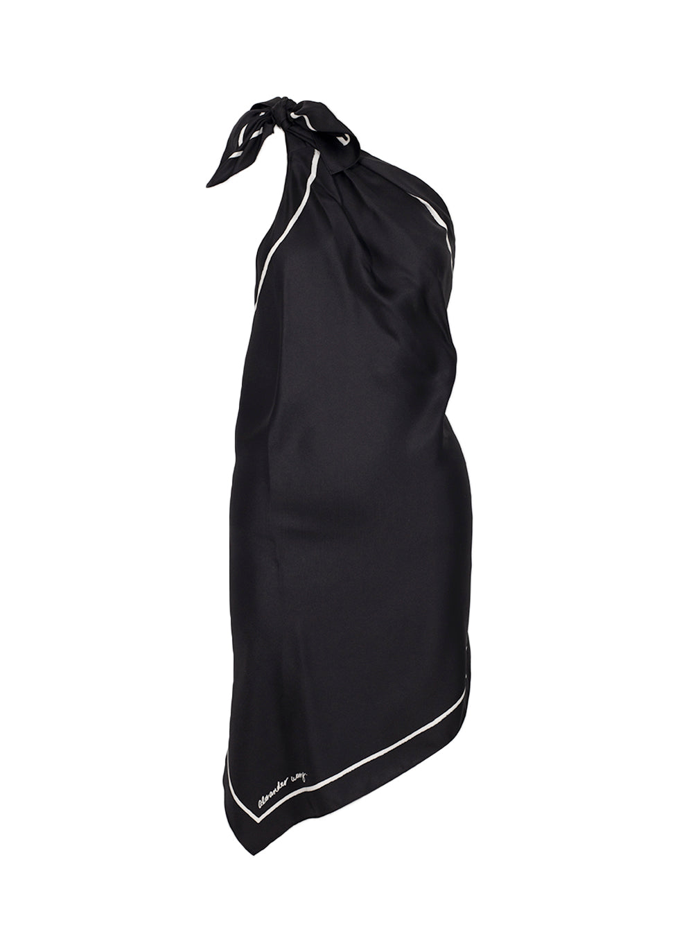 Asymmetrical Shoulder Knot Dress W/ Border Print Black/White