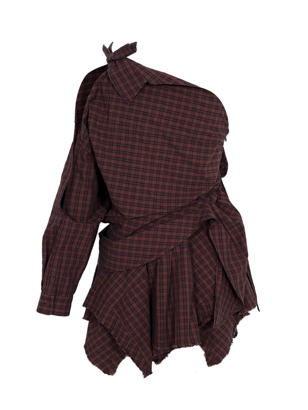 Asymmetric Deconstructed Mini Shirt Dress Smog Brick Plaid