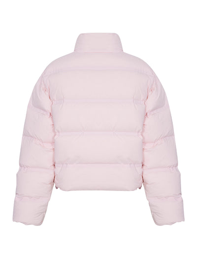 Cropped Puffer Coat with Reflective Logo (Light Pink)