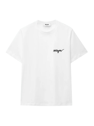 Round Neck Cotton T-Shirt With Embroidered Logo Optical White