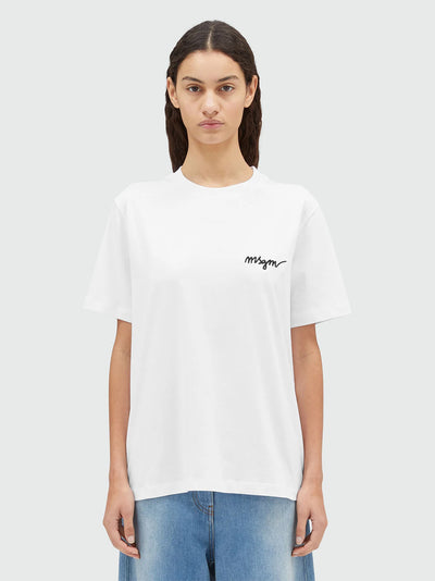 Round Neck Cotton T-Shirt With Embroidered Logo Optical White
