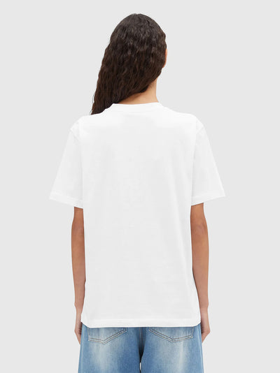 Round Neck Cotton T-Shirt With Embroidered Logo Optical White