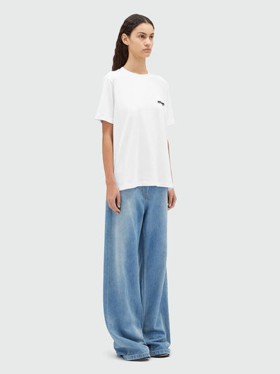 Round Neck Cotton T-Shirt With Embroidered Logo Optical White