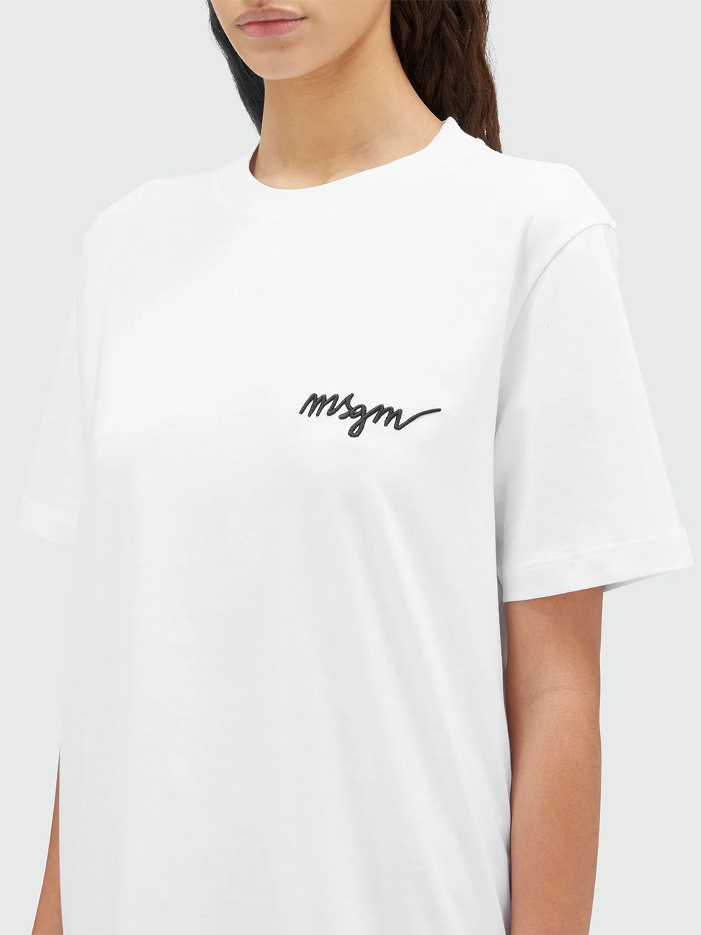 Round Neck Cotton T-Shirt With Embroidered Logo Optical White