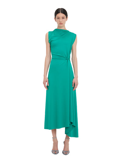 Asymmetric Drape Midi Dress Peacock