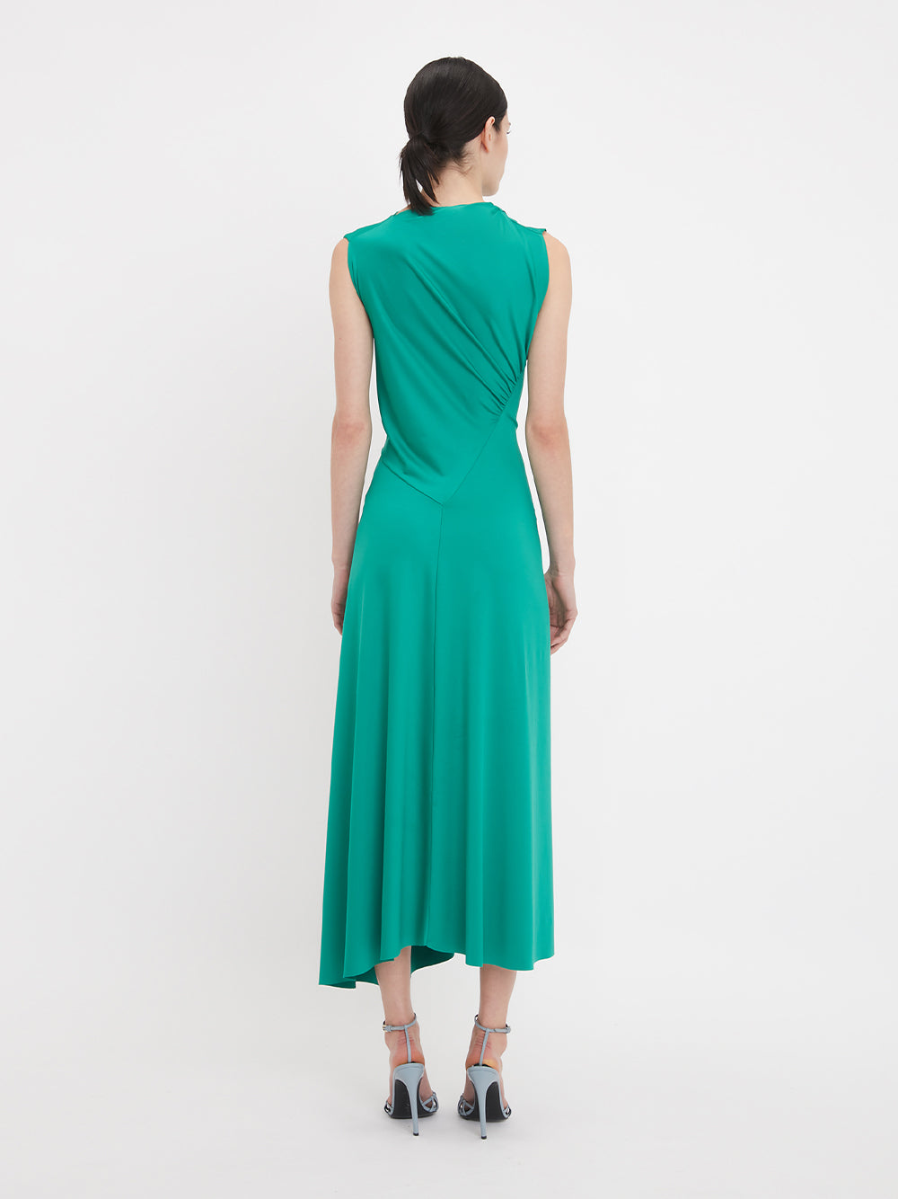 Asymmetric Drape Midi Dress Peacock