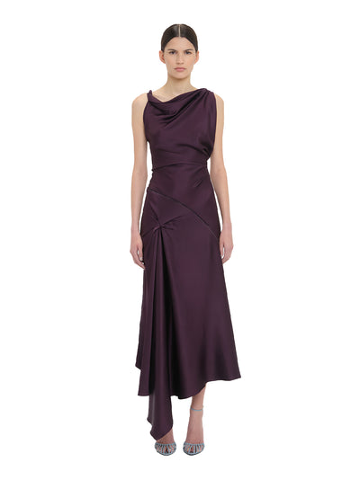 Asymmetric Draped Midi Dres Fig