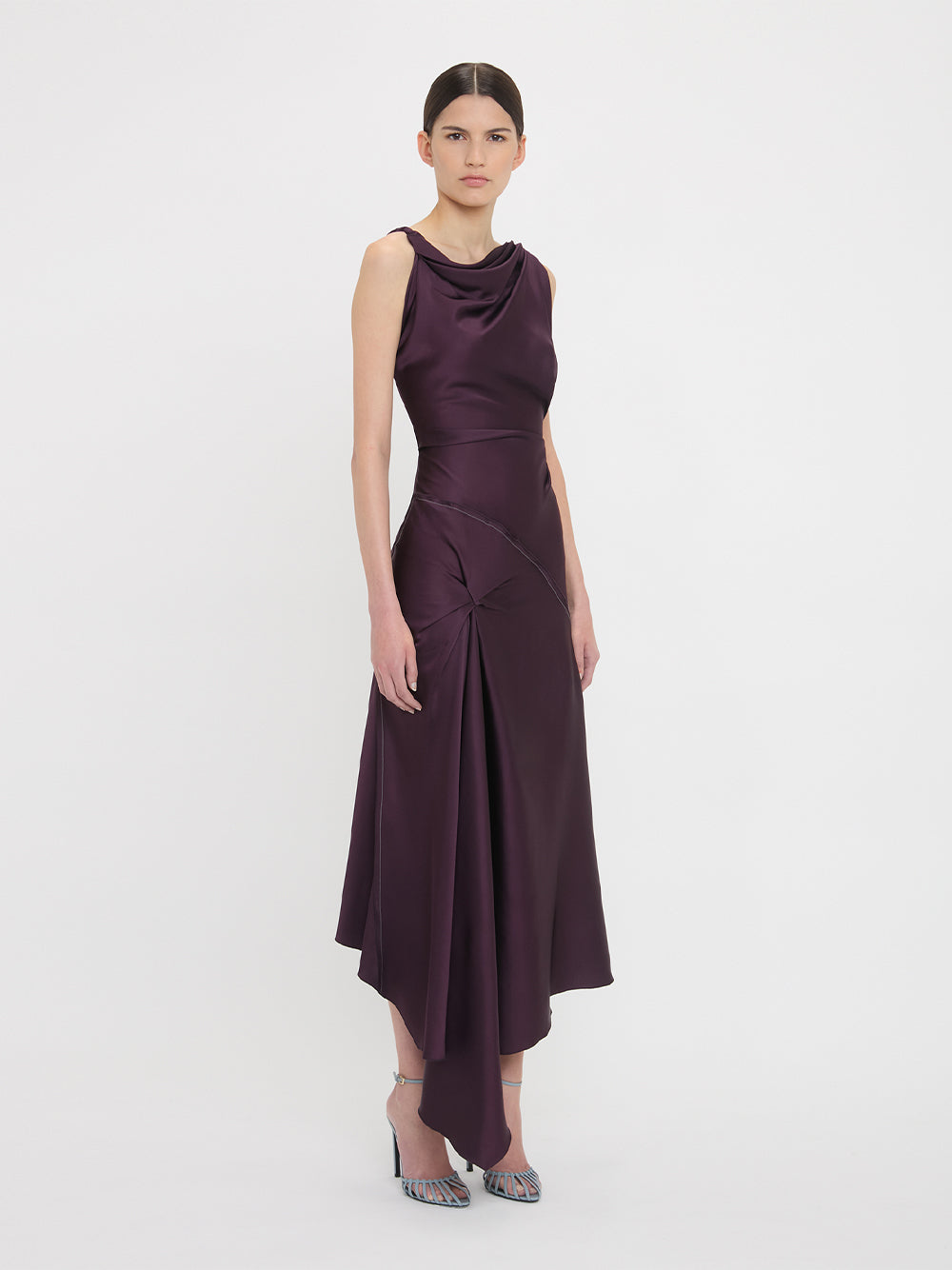 Asymmetric Draped Midi Dres Fig