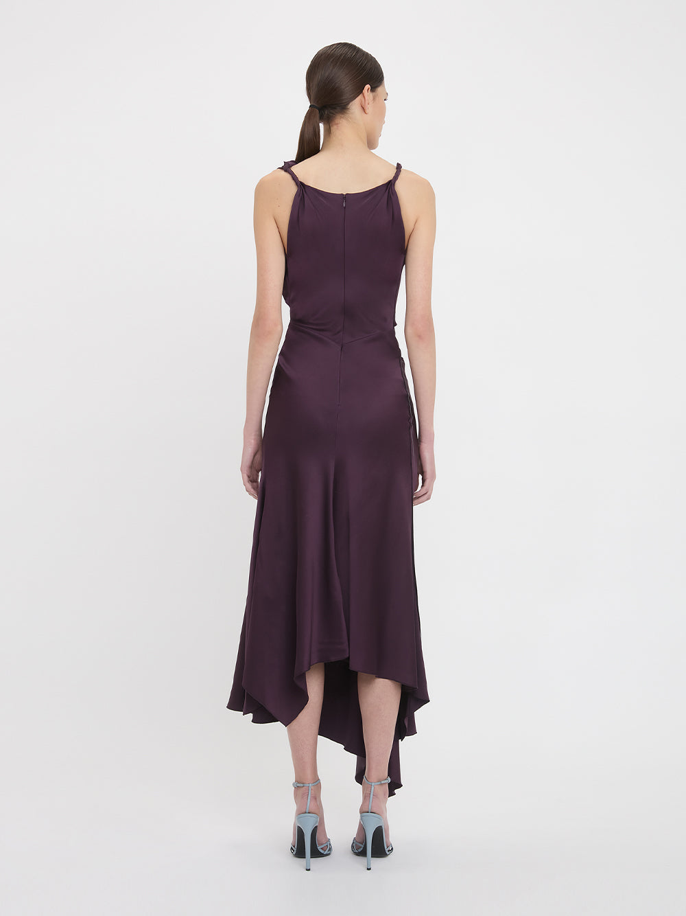 Asymmetric Draped Midi Dres Fig