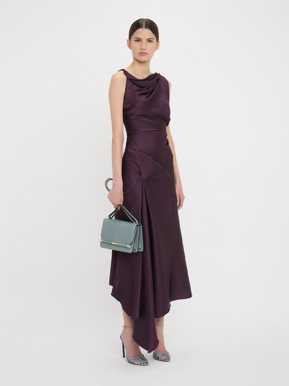 Asymmetric Draped Midi Dres Fig