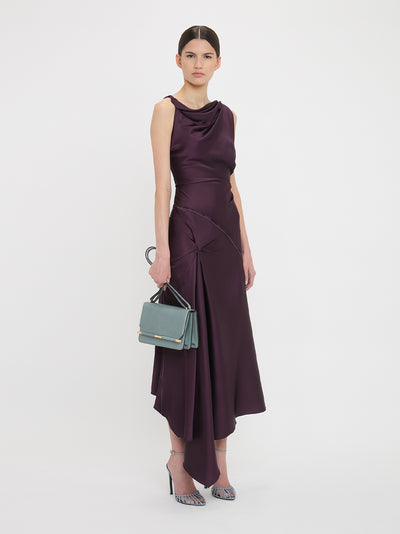 Asymmetric Draped Midi Dres Fig