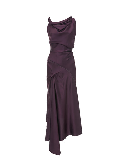 Asymmetric Draped Midi Dres Fig