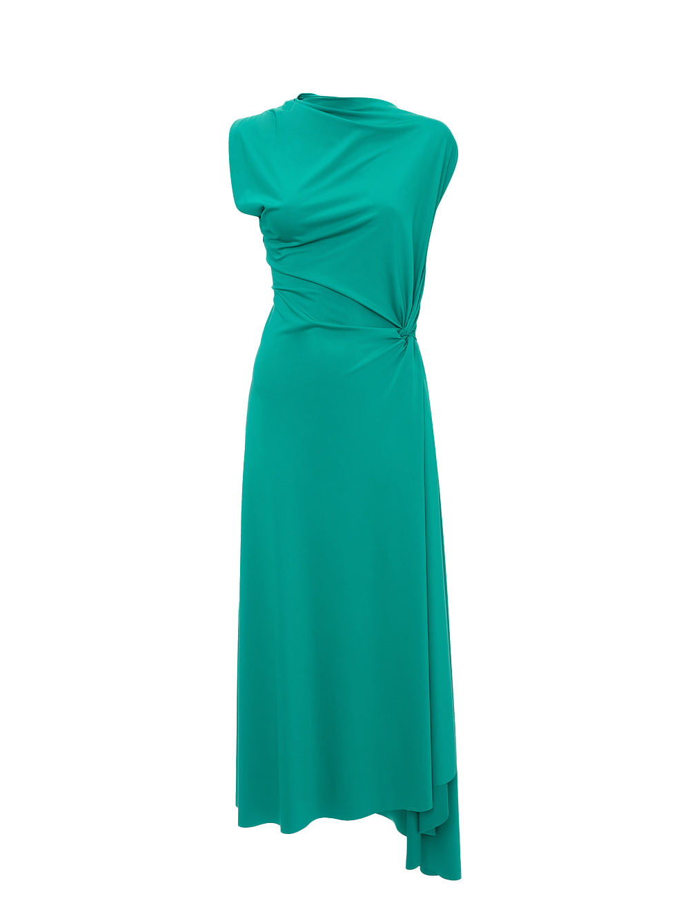 Asymmetric Drape Midi Dress Peacock