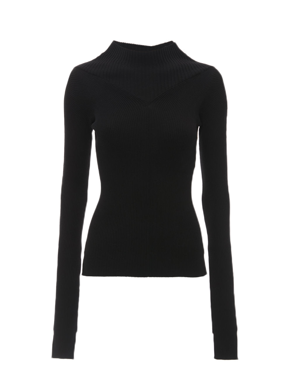 Rib Detail Long Sleeve Top Black