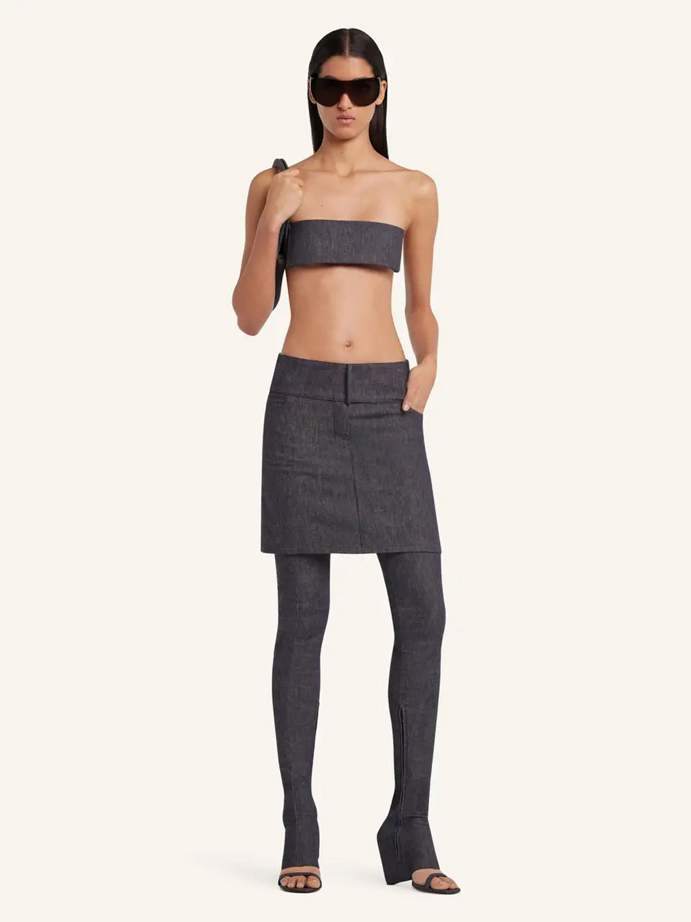 Belted Denim Mini Skirt Dark Heather