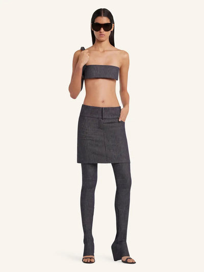 Belted Denim Mini Skirt Dark Heather