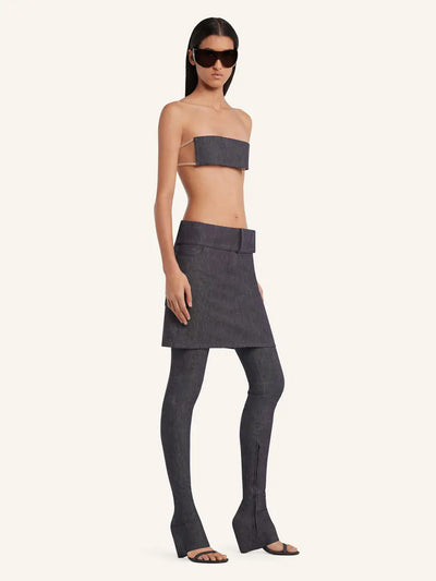 Belted Denim Mini Skirt Dark Heather