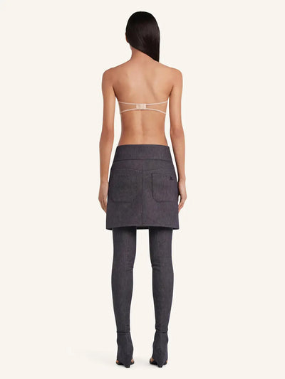 Belted Denim Mini Skirt Dark Heather
