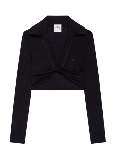 Twist Light Wool Crop Top Black