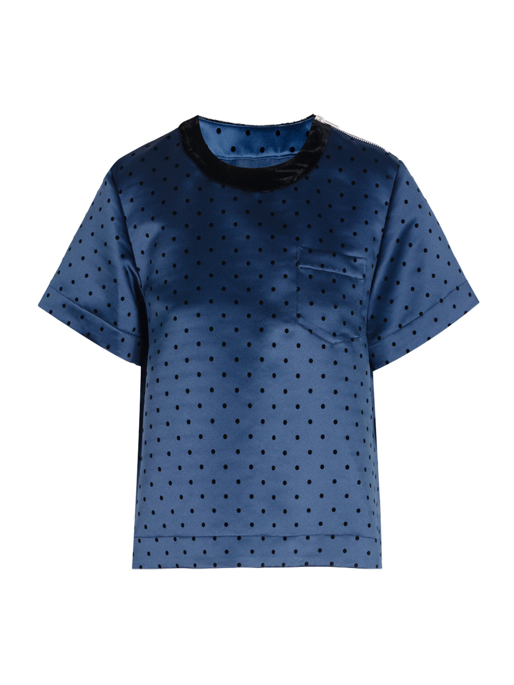 Polka Dot Flock Print Pullover Blue