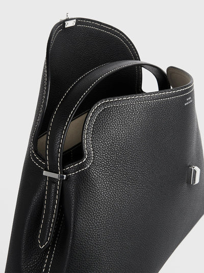 T-Lock Grained-Leather Top Handle Black