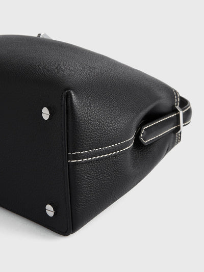 T-Lock Grained-Leather Top Handle Black