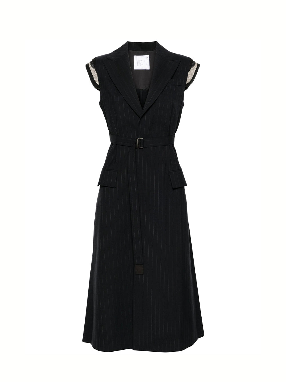 Chalk Stripe Long Vest Navy