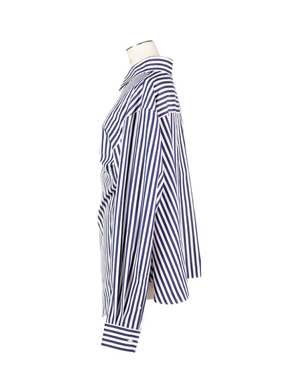 Cotton Poplin Shirt Navy Stripe