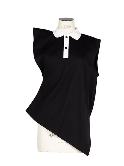 Cotton Poplin X Cotton Jersey Polo T-Shirt Black