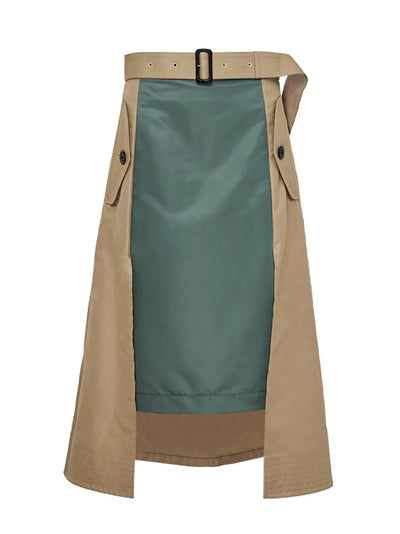 Cotton Gabardine X Nylon Twill Skirt Beige X Khaki