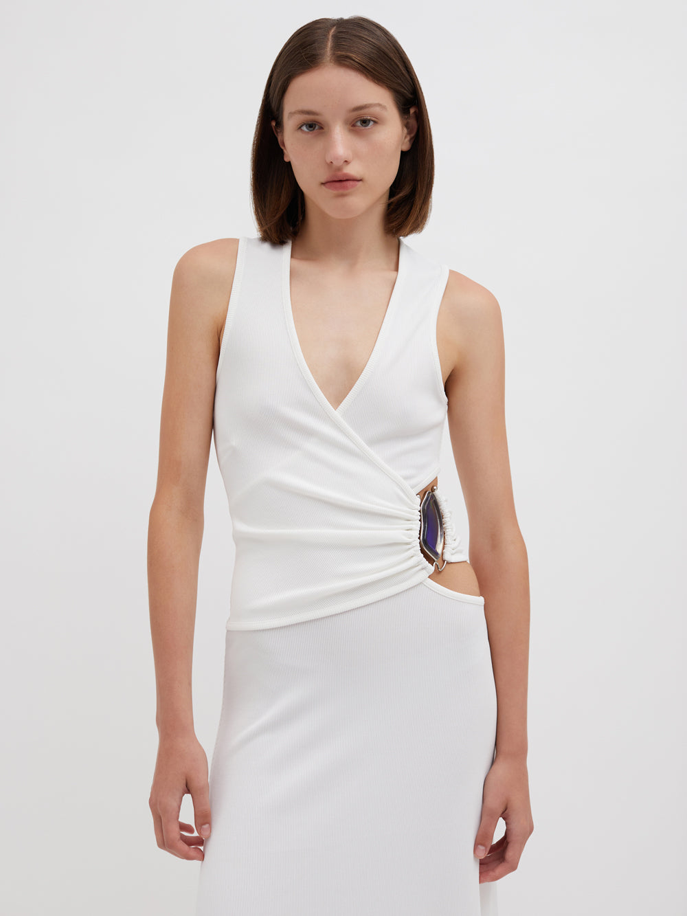 Moodstone Overlap Tank Dress (White)