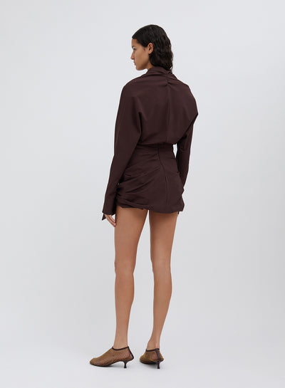 Wrapped Tie Dolman Mini Dress Mahogany