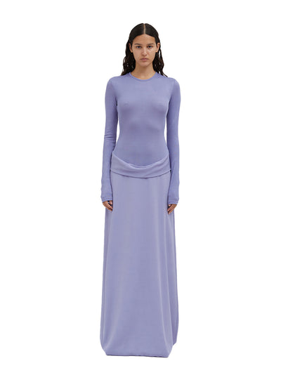 Ribbed L/S Cowl Hip Dress Lavender