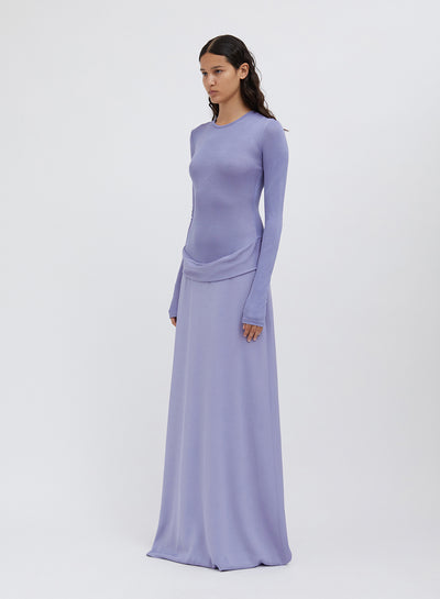 Ribbed L/S Cowl Hip Dress Lavender